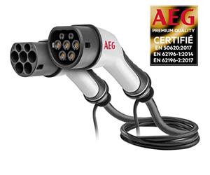 AEG 005123 Câble Charge Véhicules Electriques et Hybrides Rechargeable, 5m, 16A Triphasé Prise Type 2, 11Kw Noir