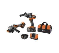 AEG - Combo 2 outils : Perceuse percussion Brushless, Meuleuse 125mm Brushless + 2 batteries 5,0 Ah HD, chargeur, sac - JP18A2-502B