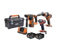 AEG - Combo 3 outils Brushless : Perceuse percu., Visseuse à chocs, Perforateur, 2 batt. 5 Ah HD, charg., caisse - FR18ACE3BL-502TB