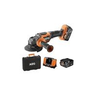 AEG Meuleuse Brushless 18V 125 mm avec 2 batteries 5,0 Ah HD, chargeur et coffret - Découpe et ébarbage du métal, acier, pierre - BEWS18-125BLPX2-502C