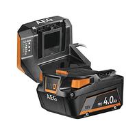 AEG Pack Batterie + Chargeur 18V L1840S - Batterie Pro Lithium 4.0Ah + Chargeur Rapid - Compatible Gamme PRO18V - Puissance, Autonomie et Charge Rapide pour Travaux Intensifs