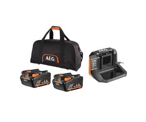 AEG Pack PRO18V 2 Batteries 4,0 Ah et Chargeur SETLL1840S Sac de Rangement | Rotation continue sans temps mort, protection thermique contre la surchauffe, toute la gamme PRO18V, sac fourni, chantier