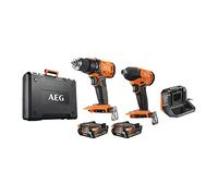 AEG Perceuse percussion compacte, visseuse à chocs, 2 batteries 2,0 Ah, chargeur, coffret, coffret 17 pièces