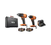 AEG Perceuse percussion compacte, visseuse à chocs, 2 batteries 2,0 Ah, chargeur, coffret, coffret 17 pièces