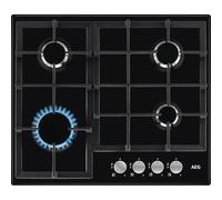 AEG Plaque de cuisson à gaz 3000 60 cm, 4 zones de cuisson HGX64200SB, supports de poêle en fer, brûleurs de vitesse, allumage intégré, arrêt automatique du gaz, chauffage rapide, moins de
