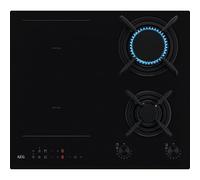 AEG Série 8000 HF704163NB Plaque de cuisson à induction 60 cm avec 4 brûleurs et fonction pont, grille en fonte noire 590 x 520 mm