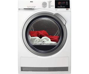 AEG T7DEG844 Sèche-linge avec pompe à chaleur à installation gratuite, 8 kg, série 7000, moteur inverseur, 8 cycles de séchage, programme rapide, panneau de commande LCD, porte XL argenté, blanc