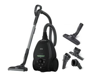 AEG VX82-1-ÖKO Aspirateur avec sac 75 % de matériaux recyclés Régulation automatique de l'aspiration Très silencieux même sur tapis Absorption des grosses et petites particules Câble long 600 W Noir