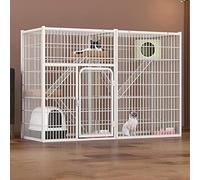 AEGCAOJH Cages pour Chats d'intérieur, Cage intérieure, enclos extérieur pour Chat, Cage pour Furet en métal avec Portes, échelles de Rampe adaptées aux furets, Lapins et Chinchillas - Blan
