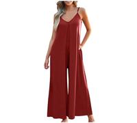 AEGJEGVD 2024 Combinaisons et Combishorts Femme Ete Fluide Chic et Elegant - Combinaison à Jambes Larges, Poches et Bretelles - Coupe Ample - Style Bohème - sans Manches - Tenue D’Été Overalls