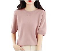 AEGJEGVD 2024 Pull Cachemire Femme à Manches Courtes Chaud LéGer Manches Longues Chic Col Rond et Elegant Elástique Top Pull en Tricot Vetement Femme Solde Pull Femme Hiver Sweater Mode Femme