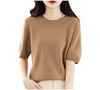 AEGJEGVD 2024 Pull Cachemire Femme à Manches Courtes Chaud LéGer Manches Longues Chic Col Rond et Elegant Elástique Top Pull en Tricot Vetement Femme Solde Pull Femme Hiver Sweater Mode Femme