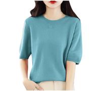 AEGJEGVD 2024 Pull Cachemire Femme à Manches Courtes Chaud LéGer Manches Longues Chic Col Rond et Elegant Elástique Top Pull en Tricot Vetement Femme Solde Pull Femme Hiver Sweater Mode Femme