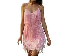 AEGJEGVD 2024 Robe Soiree Femme Chic Paillette Costume Samba Femme Robe Danse Latine Femme Robe Soiree de Gala Mariage Robe Charleston Franges Sexy Robe Rockabilly Mini Robe à Franges Pour Femme