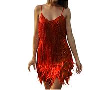AEGJEGVD 2024 Robe Soiree Femme Chic Paillette Costume Samba Femme Robe Danse Latine Femme Robe Soiree de Gala Mariage Robe Charleston Franges Sexy Robe Rockabilly Mini Robe à Franges Pour Femme
