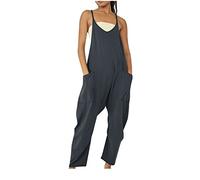 AEGJEGVD 2024 Salopette Femme Ete Fluide Chic,Couleur Unie Boutons Bretelles Salopette Loose avec Poches Baggy Combinaison Oversize Décontractée Jambe Large Pantalon Salopettes et Combinaisons