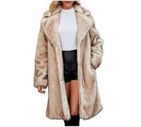 AEGJEGVD 2024 Veste Fausse Fourrure Femme mi Longue Léopard Manteau en Fourrure synthétique Veste d'hiver Chaude Manteau Élégant Couleur Unie Fluffy Manteau en Fausse Fourrure Polaire Coat Jacket