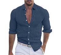 AEGJEGVD 2025 Chemise Homme Manches Longues Été Coton et Lin SéChage Rapide Shirt Hauts Tops Chemisette Homme Lin Casual Chemise Hommes Vintage Chemise T-Shirt Tops Grande Taille Vêtements s