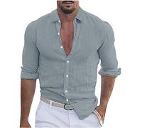 AEGJEGVD 2025 Chemise Homme Manches Longues Été Coton et Lin SéChage Rapide Shirt Hauts Tops Chemisette Homme Lin Casual Chemise Hommes Vintage Chemise T-Shirt Tops Grande Taille Vêtements s