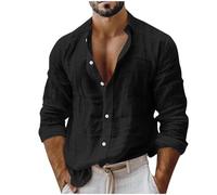 AEGJEGVD 2025 Chemise Lin Homme Homme Manches Longues en Lin Coton Hommes été Col à Revers Chemise de Plage Classique Décontractée Ample et Respirant Chemises Boutonnées en Lin Coton Shirt