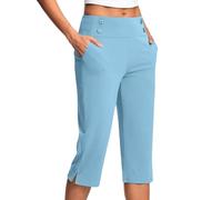AEGJEGVD 2025 Pantalon Large Femme Été 3/4 Pantalon Capri Fluide Chic et Elegant Taille Haute Élastique Pantacourt Léger Respirant Jogging Pants de Plage avec Poches Pantalons de Survêtement P