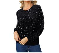 AEGJEGVD 2025 Pull Chaud Paillettes Femme Brillant Pulls Femme Chic et Elegant Hiver Haut de Soirée à Paillettes Col Rond Manches Longues Pullover Chemisier à Paillettes Haut à Paillettes Femme Disco