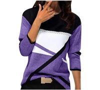 AEGJEGVD 2025 Pulls Femme Décontractés Léger Tunique à Manches Longues Sweatshirts Chic et Élégant Patchwork Pullover Haut Tops Automne Hiver Confort Chaud Mode Sweat Pull en Cachemire Pas Cher