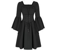 AEGJEGVD 2025 Robe Gothique Médiévale Femme Robes Moyen Age Renaissance Dress Rétro à Manches Flares Costume Bustier Epaules Dénudées Robe de Bal Punk Carnaval Cosplay deguisement Hallowee Pas Cher