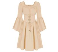 AEGJEGVD 2025 Robe Gothique Médiévale Femme Robes Moyen Age Renaissance Dress Rétro à Manches Flares Costume Bustier Epaules Dénudées Robe de Bal Punk Carnaval Cosplay deguisement Hallowee Pas Cher