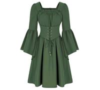 AEGJEGVD 2025 Robe Gothique Médiévale Femme Robes Moyen Age Renaissance Dress Rétro à Manches Flares Costume Bustier Epaules Dénudées Robe de Bal Punk Carnaval Cosplay deguisement Hallowee Pas Cher