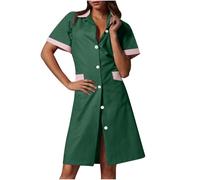 AEGJEGVD 2025 Robe Médicale Femme Col en V Manche Courte Robes Blouse Infirmiere Femmes Professionnelle Uniforme D'infirmière Uniforme De Travail Esthéticienne Secretaire Medicale Pas Cher