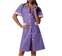 AEGJEGVD 2025 Robe Médicale Femme Col en V Manche Courte Robes Blouse Infirmiere Femmes Professionnelle Uniforme D'infirmière Uniforme De Travail Esthéticienne Secretaire Medicale Pas Cher