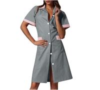 AEGJEGVD 2025 Robe Médicale Femme Col en V Manche Courte Robes Blouse Infirmiere Femmes Professionnelle Uniforme D'infirmière Uniforme De Travail Esthéticienne Secretaire Medicale Pas Cher