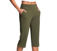 AEGJEGVD 2025 Soldes Pantalon Large Femme Été 3/4 Pantalon Capri Fluide Chic et Elegant Taille Haute Élastique Pantacourt Léger Respirant Jogging Pants de Plage avec Poches Pantalons de Survêtement P