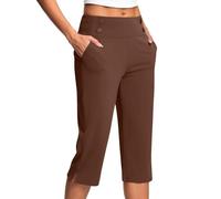 AEGJEGVD 2025 Soldes Pantalon Large Femme Été 3/4 Pantalon Capri Fluide Chic et Elegant Taille Haute Élastique Pantacourt Léger Respirant Jogging Pants de Plage avec Poches Pantalons de Survêtement P