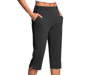 AEGJEGVD 2025 Soldes Pantalon Large Femme Été 3/4 Pantalon Capri Fluide Chic et Elegant Taille Haute Élastique Pantacourt Léger Respirant Jogging Pants de Plage avec Poches Pantalons de Survêtement P