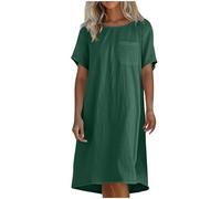 AEGJEGVD 2025 Soldes Robe en Coton et Lin pour Femme Cadeau Robes Décontractée à Manches 3/4 Printemps Robe Longue Décontractée Boho Robes Longues D'été pour la Plage Max Dress de Fête Grande Taille