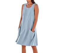 AEGJEGVD 2025 Soldes Robe en Lin Femme Boheme Robes d'été en Lin Décontractée Robes Midi à Manches Courtes Léger et Respirant Robe Tunique pour Le Soleil sans Accessoires Vetement Dress