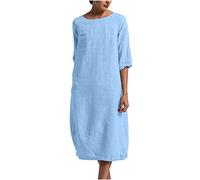 AEGJEGVD 2025 Soldes Robe Longue en Coton et Lin pour Femme Grande Taille Pas Cher Mi-Longue Dress pour Fêter Elegante Boheme Max Robes de Soirée Confortable léger Décontractée Femmes Robe de Soirée