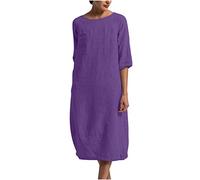 AEGJEGVD 2025 Soldes Robe Longue en Coton et Lin pour Femme Grande Taille Pas Cher Mi-Longue Dress pour Fêter Elegante Boheme Max Robes de Soirée Confortable léger Décontractée Femmes Robe de Soirée