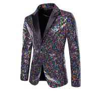 AEGJEGVD Blazer Homme Chic et Elegant Blazer à Paillettes pour Homme Coupe Ajustée Veste Costume Veste de Loisirs Un Bouton Costume de Performance Costume de Carnaval Costume pour Mariage Fête Veste