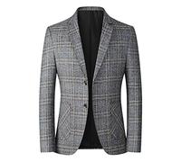 AEGJEGVD Blazer Homme Slim Fit Formal Blazer avec 2 Boutons Veste Blazer Gris à Carreaux Coupe Droite Veste de Costume Vintage élégante à Double Boutonnage Veste Blazer pour Les Loisirs Blazers 2024