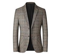 AEGJEGVD Blazer Homme Slim Fit Formal Blazer avec 2 Boutons Veste Blazer Gris à Carreaux Coupe Droite Veste de Costume Vintage élégante à Double Boutonnage Veste Blazer pour Les Loisirs Blazers 2024