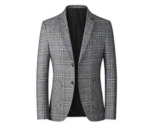 AEGJEGVD Blazer Homme Slim Fit Formal Blazer avec 2 Boutons Veste Blazer Gris à Carreaux Coupe Droite Veste de Costume Vintage élégante à Double Boutonnage Veste Blazer pour Les Loisirs Blazers 2024
