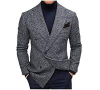 AEGJEGVD Blazer Homme Slim Fit Formel Avec 2 Boutons Gris à Carreaux Coupe Droite Costume Vintage élégant à Double Boutonnage Pour Les Loisirs