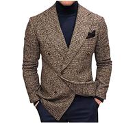 AEGJEGVD Blazer Homme Slim Fit Formel avec 2 Boutons Gris à Carreaux Coupe Droite Veste de Costume Vintage élégante à Double Boutonnage pour Les Loisirs