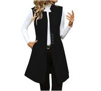 AEGJEGVD Blazer sans Manches Femme Gilet Boutonné de Bureau Col en V Veste Longue Gilets de Costume Blazer d'affaire Blouson Femmes Chic et Elegant