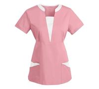 AEGJEGVD Blouse Medicale Femme Blanche Solde Tunique Médicale Femmes Col V Manche Courte Uniforme De Travail Blouse Infirmiere Professionnelle Uniforme D'infirmière Esthéticienne Pas Cher