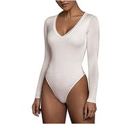 AEGJEGVD Body Gainant Femme Ventre Plat Manches Longues Bodysuit Sculptant Gaine Amincissante Shapewear Minceur Invisible Shaper Sexy Col V Corset String Lingerie Gaine Minceur Shapewear Bodysuit