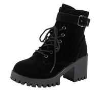 AEGJEGVD Bottes Femme de la Mode Botte Confortables Bottines avec Fermeture éclair pour l'Automne et de l'hiver Vintage Bottes et Bottines Chunky Talons Chaud Cheville Chaussons AntidéRapante